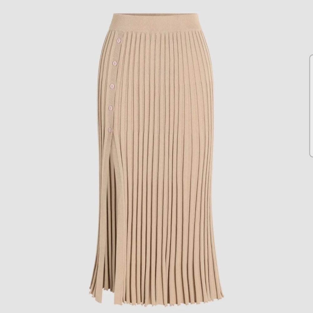 CIDER Solid Pleated Split Knitted Midi Skirt